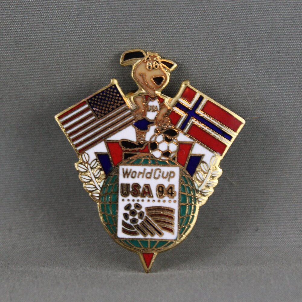 1994 Soccer World Cup Pin - Team Norway Dual Flag by Peter David - Metal Pin